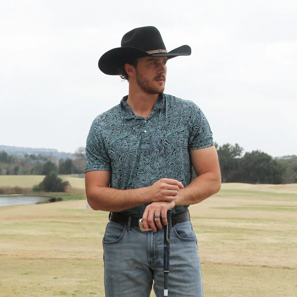 "The Drive" Polo Cloud Blue w/Topography Lines - Image 3