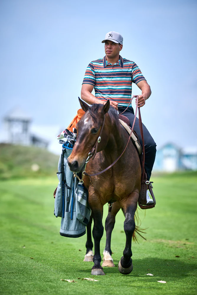 "The Drive" Polo Red & Blue Striped w/Aztec - Image 3