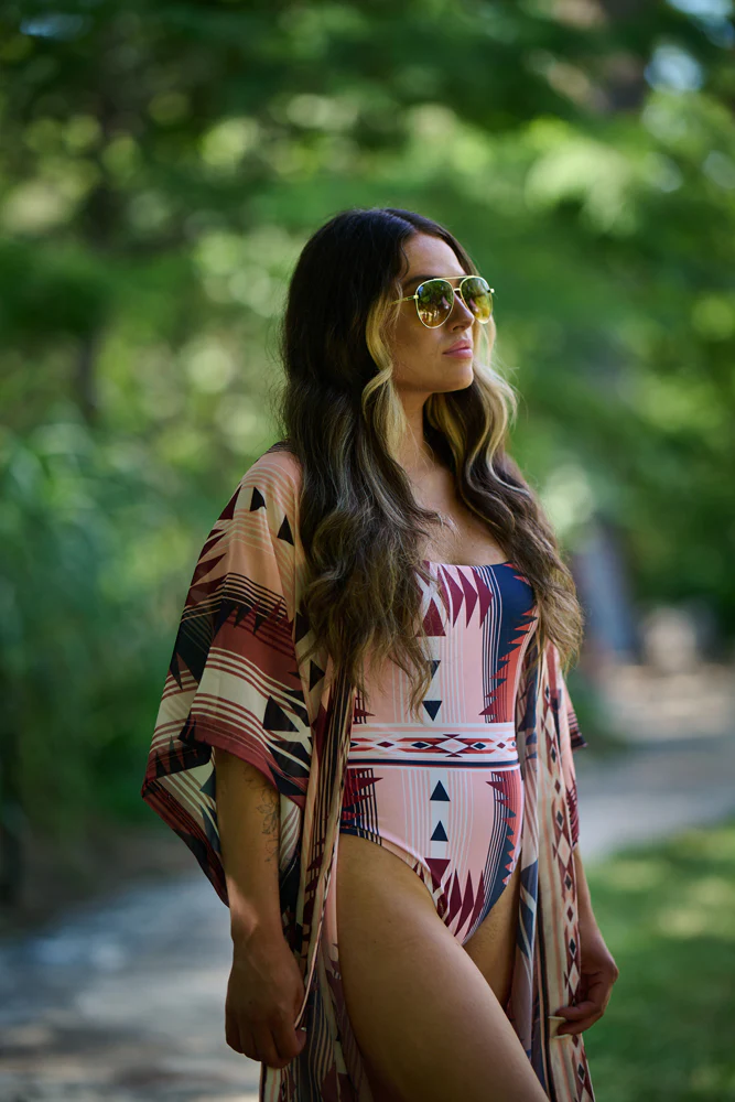 "The Ollie" One Piece Swimsuit Pink & Blue Aztec - Image 3