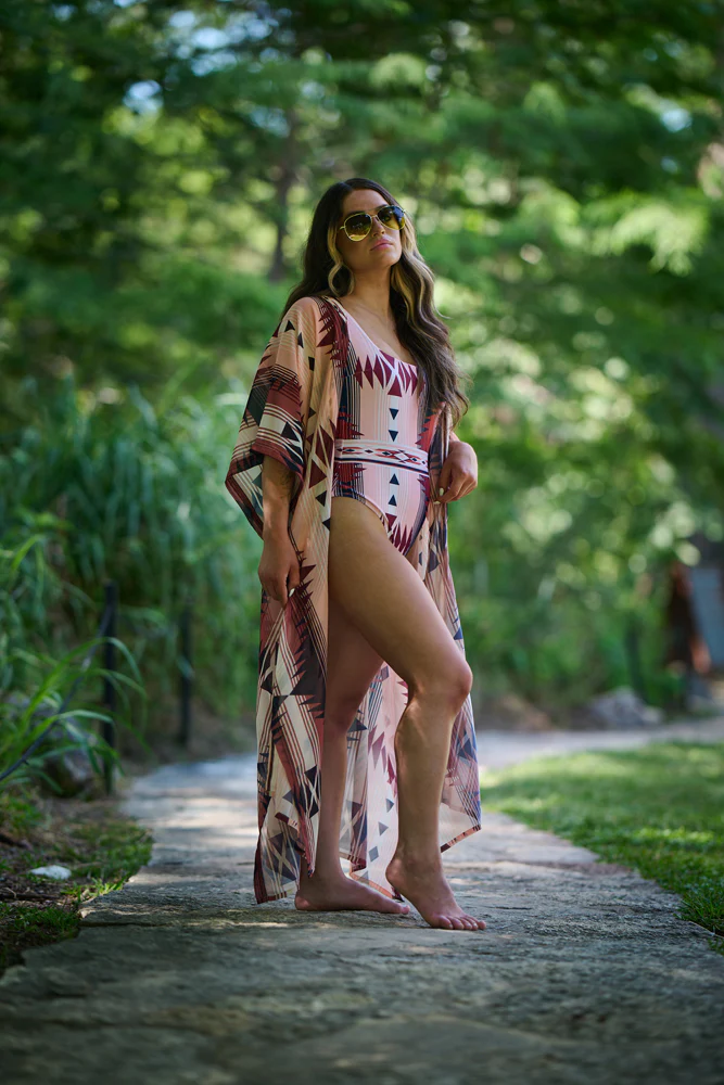 "The Ollie" One Piece Swimsuit Pink & Blue Aztec - Image 4