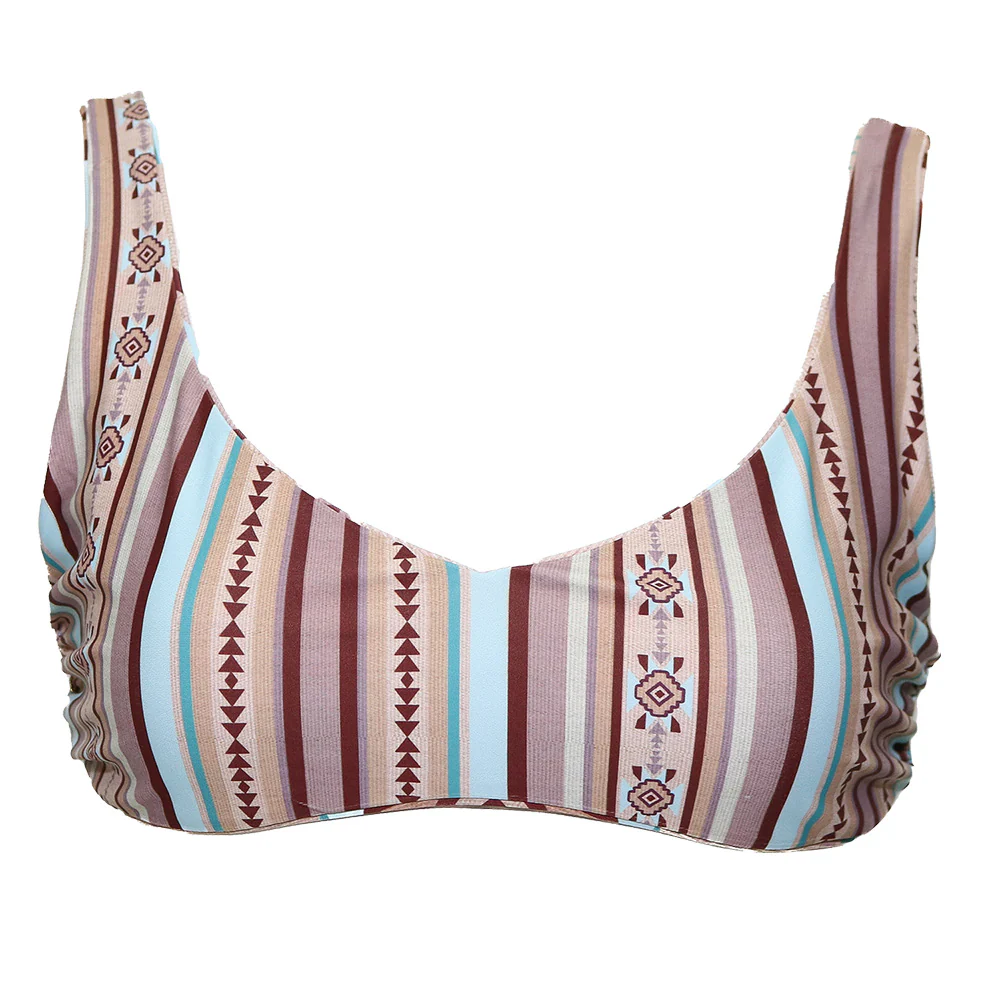 "The Rampy" Reversible Swimsuit Top Taupe Aztec Stripe - Image 2