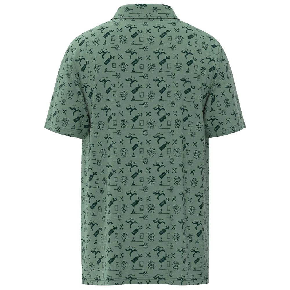 "The Weekender" Aqua Green Cowboy Golf Pattern Polo - Image 2