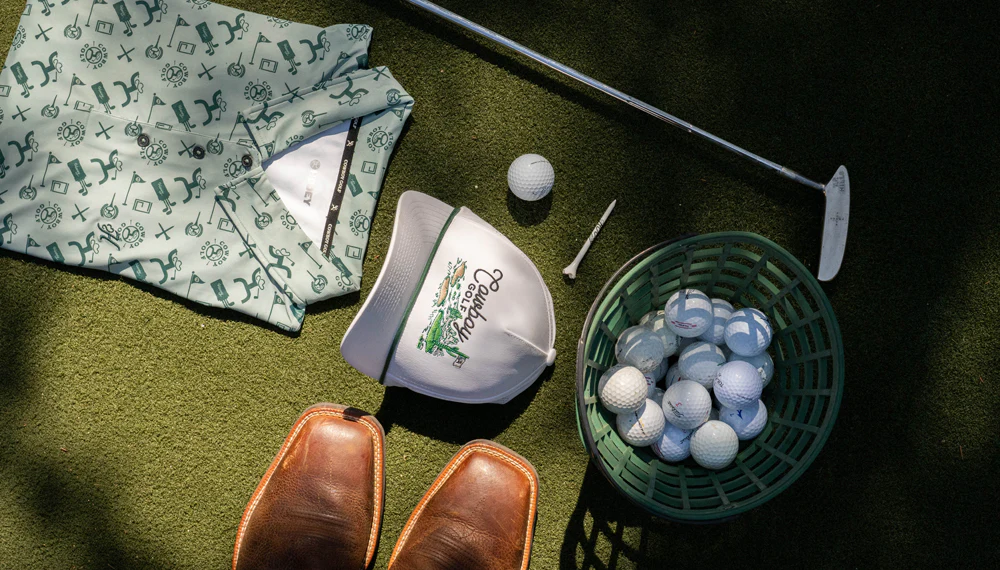 "The Weekender" Aqua Green Cowboy Golf Pattern Polo - Image 3