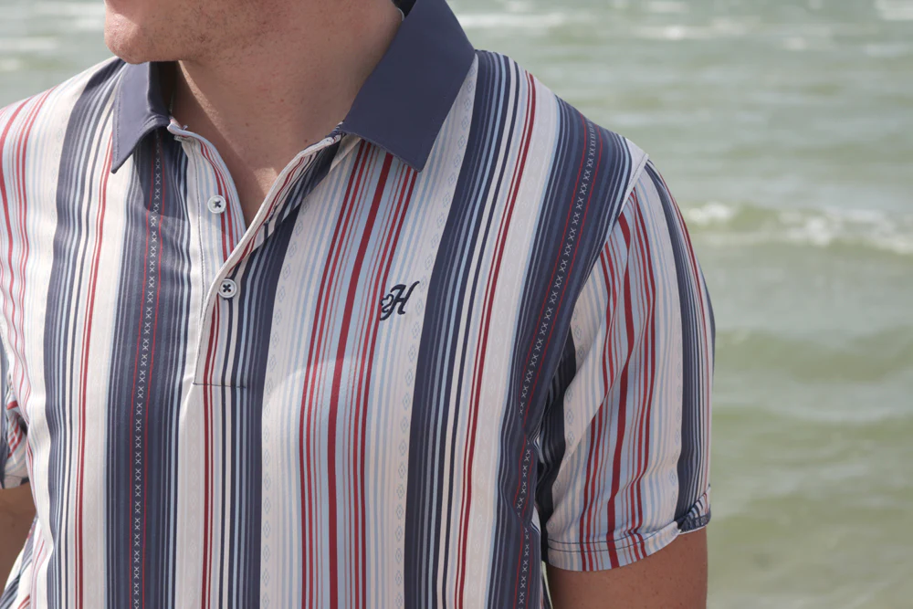 "The Weekender" Polo Grey w/Red & Blue Stripes - Image 3