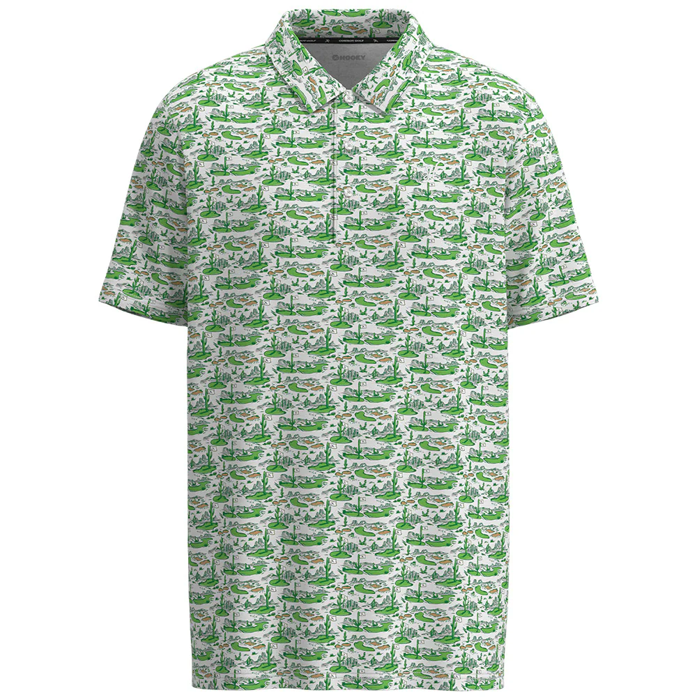 "The Weekender" Polo White/Green Hooey Hills Print