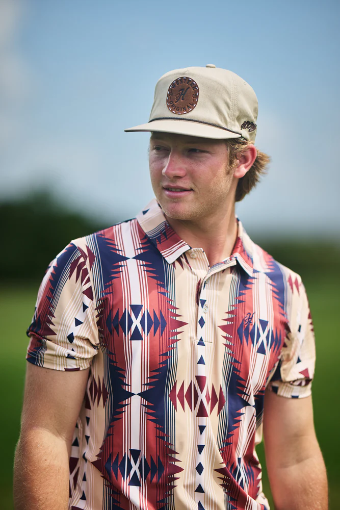 "The Weekender" Tan/Red/Navy Aztec Polo - Image 4