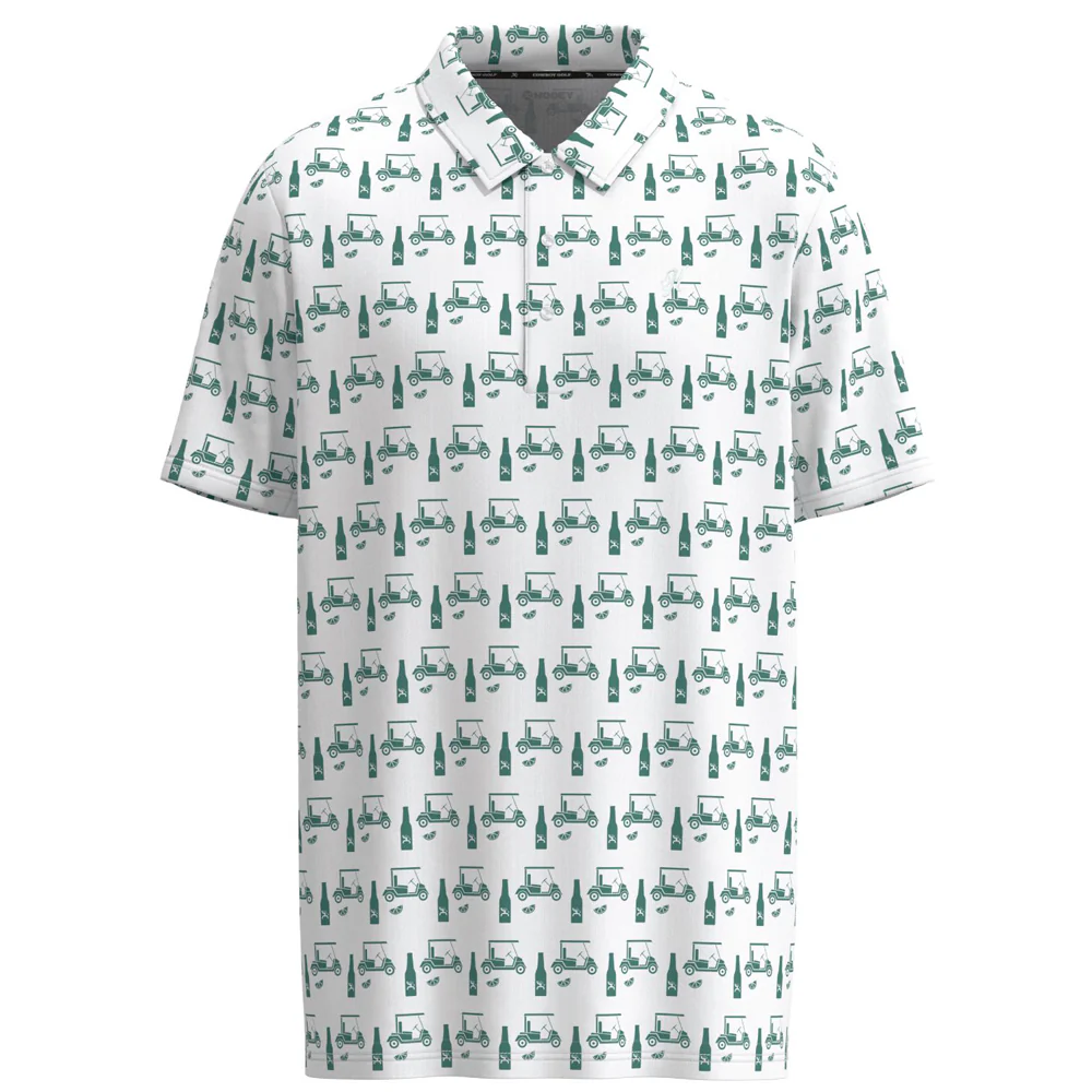 "The Weekender" White w/Turquoise Print Polo