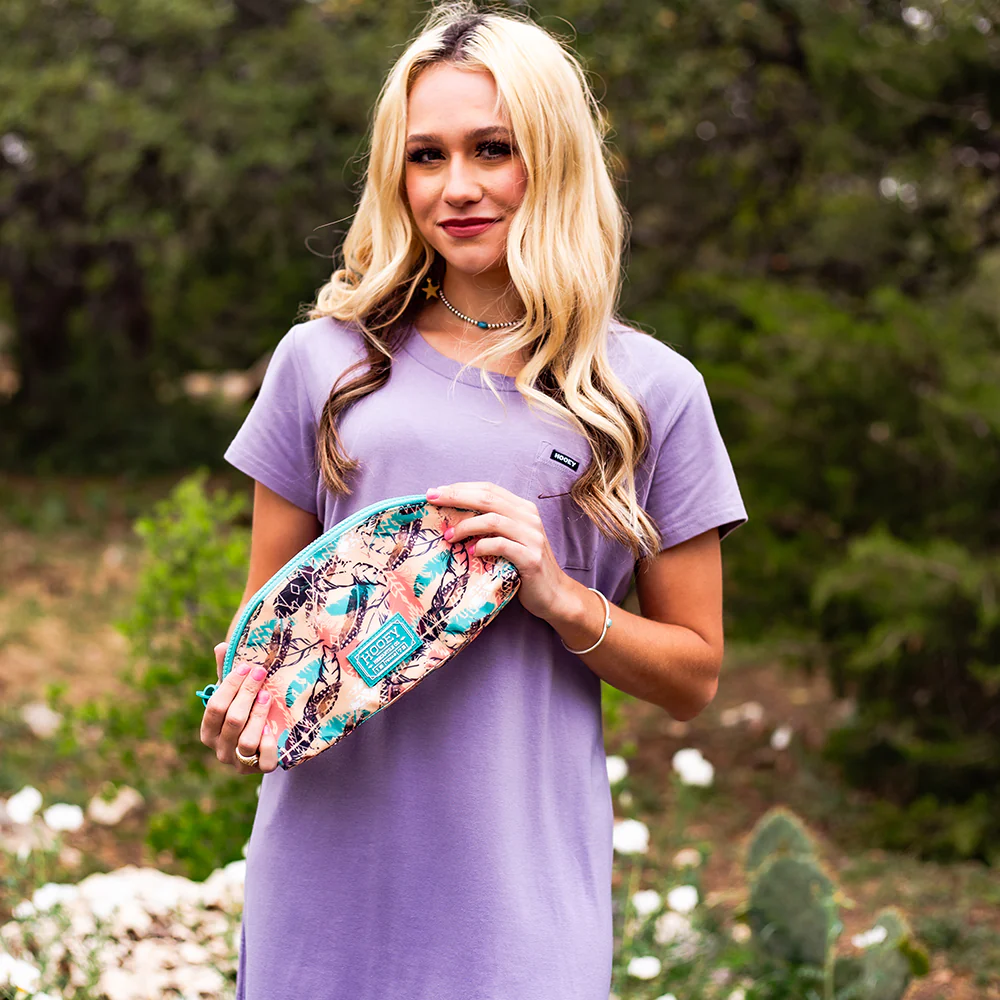 "Topawa Feather" Hooey Small Accessory Bag Feather Pattern Rose/Turquoise - Image 3
