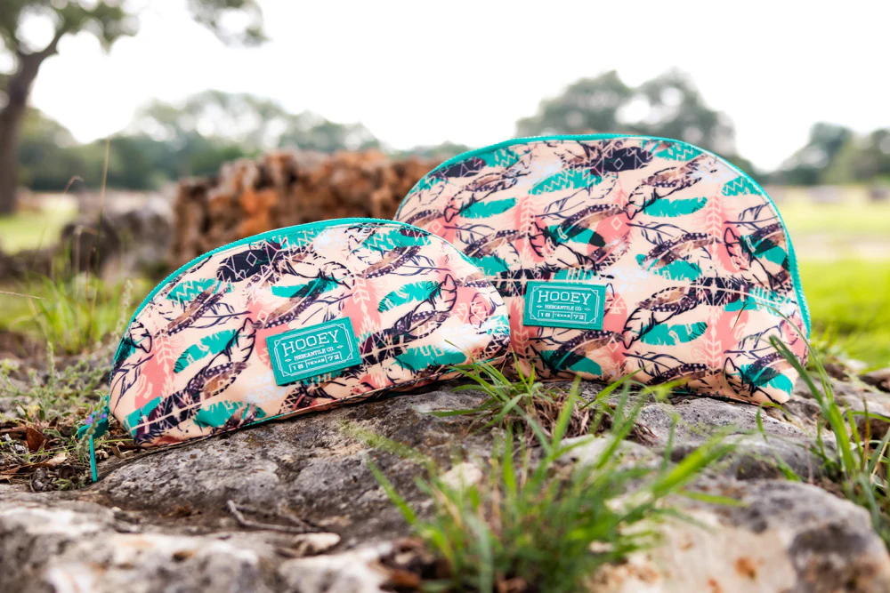 "Topawa Feather" Hooey Small Accessory Bag Feather Pattern Rose/Turquoise - Image 5