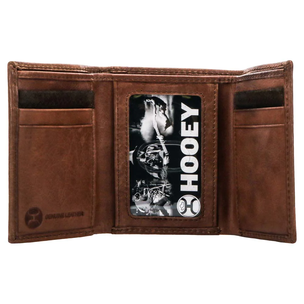 "Hooey Classic Roughout" Trifold Wallet  Brown Leather Basketweave Embossed Roughout - Image 3