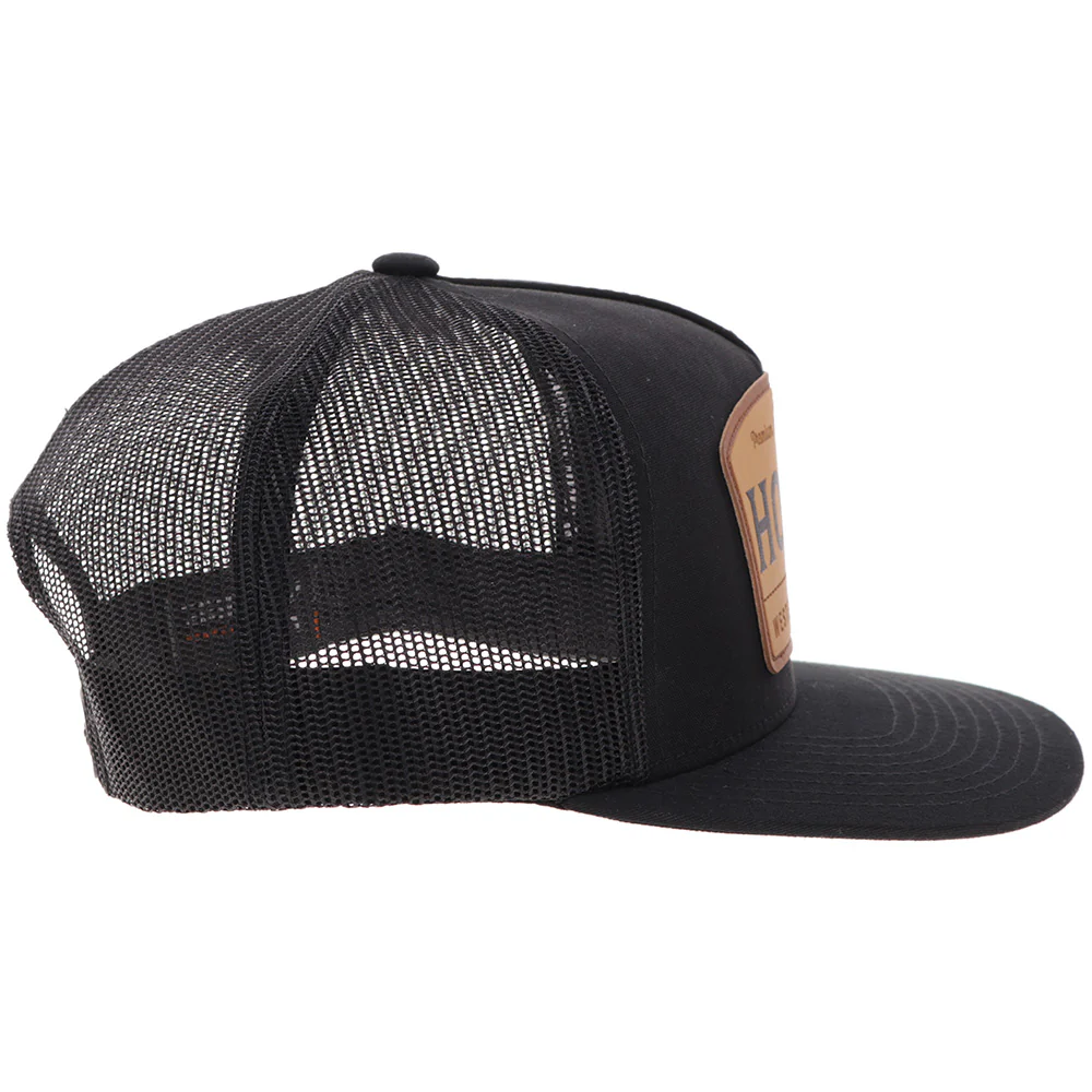 "Trip" Hat Black w/ Tan & Brown Leather Patch - Image 3