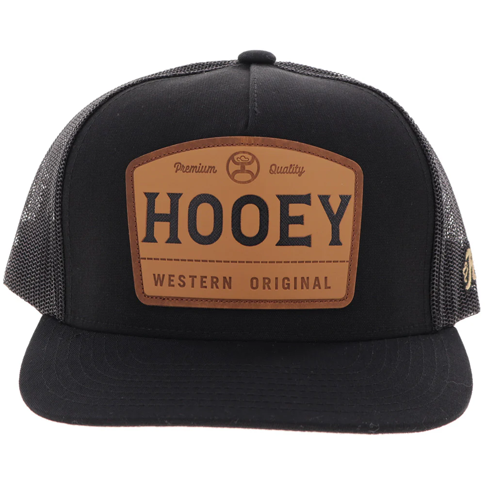 "Trip" Hat Black w/ Tan & Brown Leather Patch - Image 4