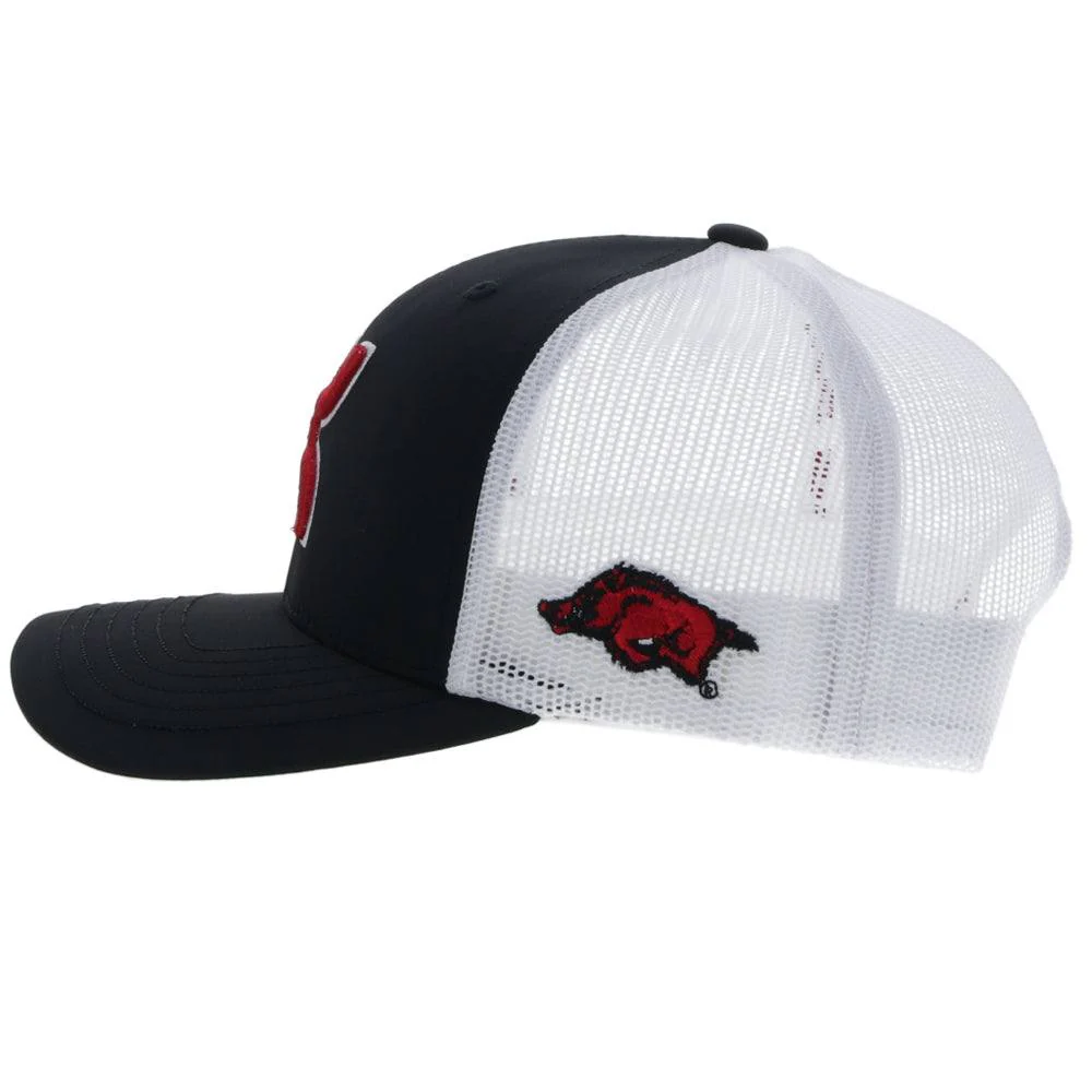"University Of Arkansas" Hat Black/White w/ Red & White Hooey Logo - Image 3
