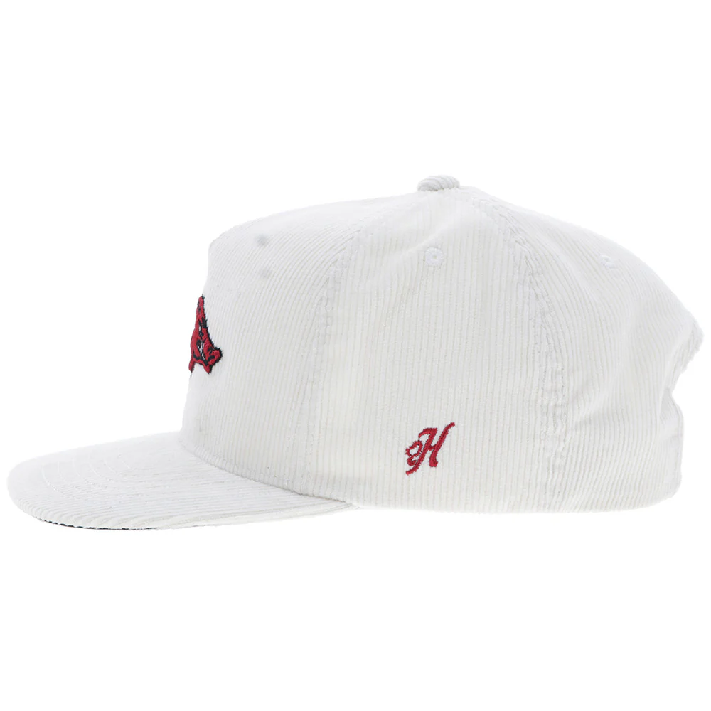 "University Of Arkansas" Hat White Corduroy w/Razorback Logo - Image 3