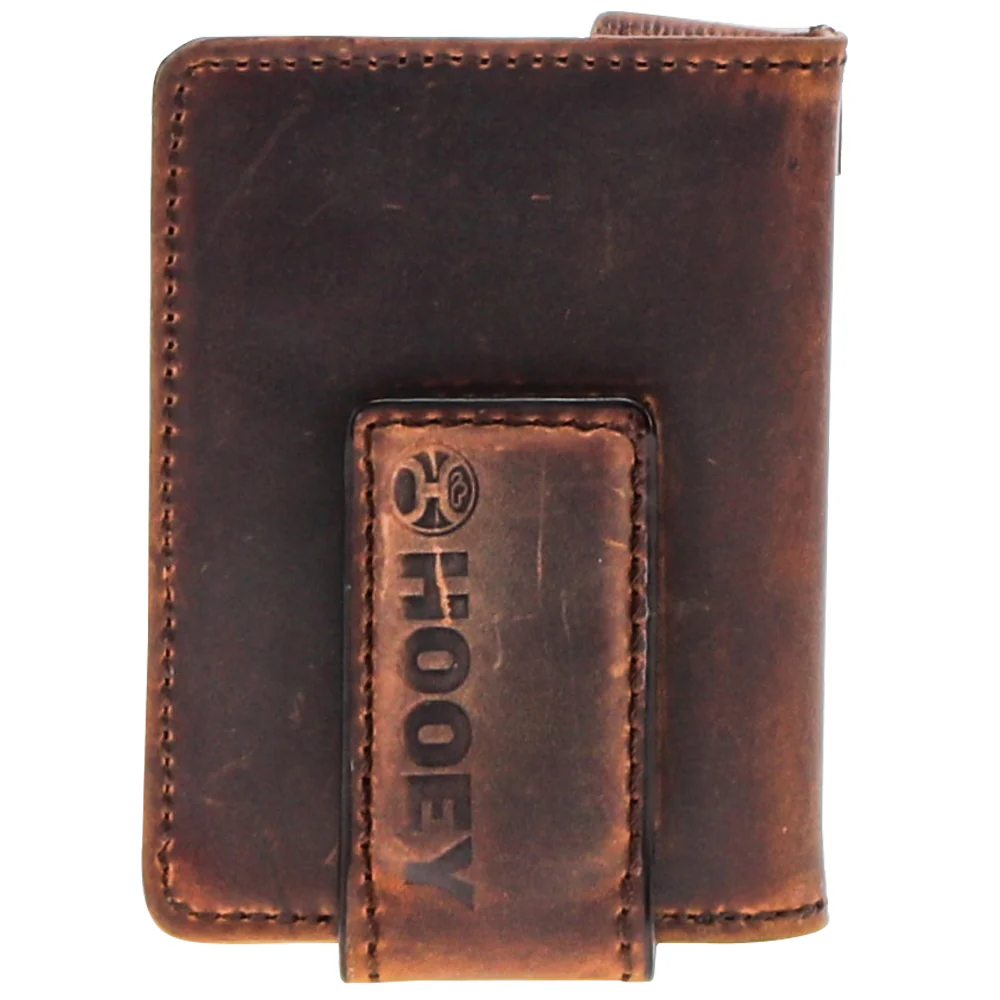 "War Paint" Brown/Tan Hand Tooled Aztec Feather Filigree Bifold Money Clip - Image 2