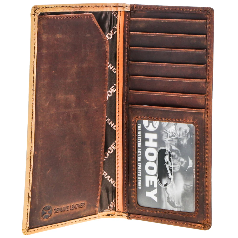 "War Paint" Brown/Tan Hand Tooled Aztec Feather Filigree Rodeo Wallet - Image 3