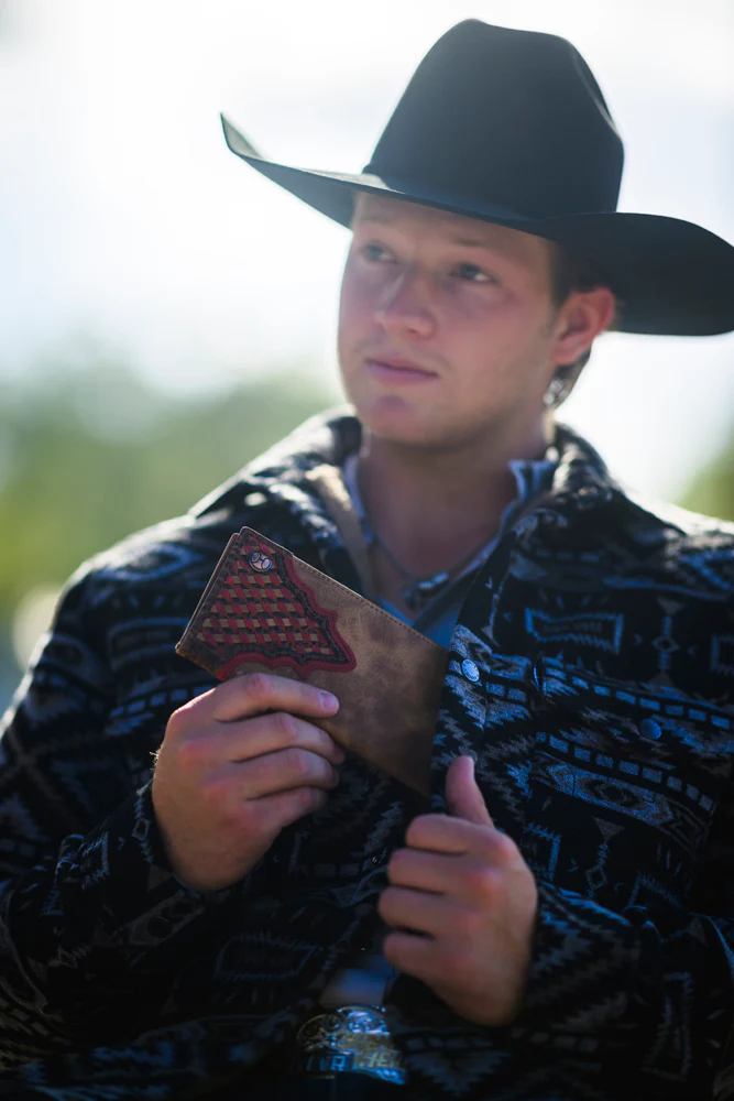 "Whip" Smooth Tan w/Tri Color Woven Leather Rodeo Wallet - Image 4