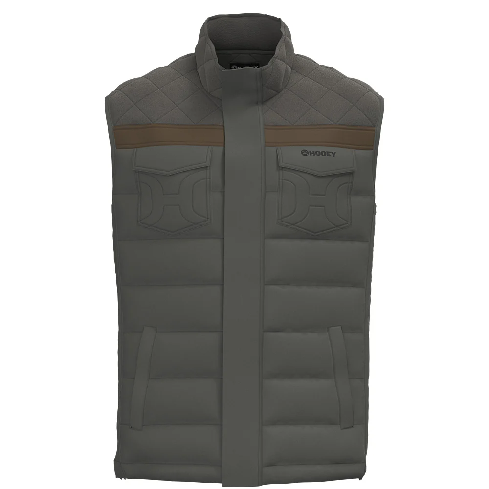"Banff" Puffer Vest Grey w/ Brown accents