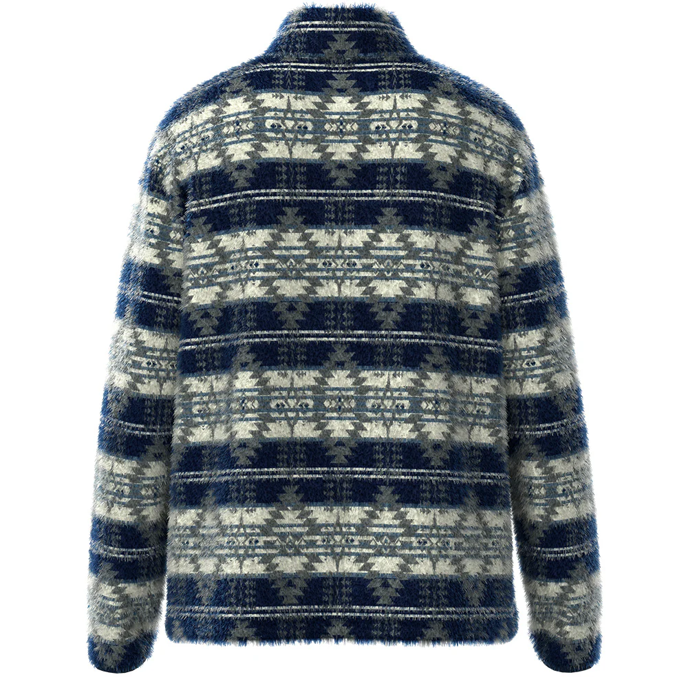"Bear" Fleece Pullover Navy & Cream w/ Aztec - Image 2