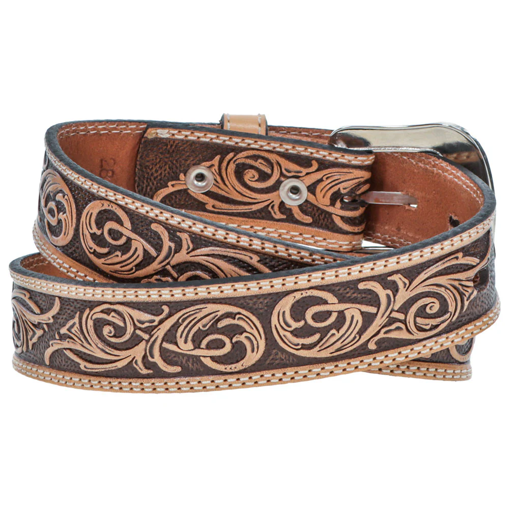 Youth Boys "Top Notch" Natural Hand Tooled Leather Belt - Image 2