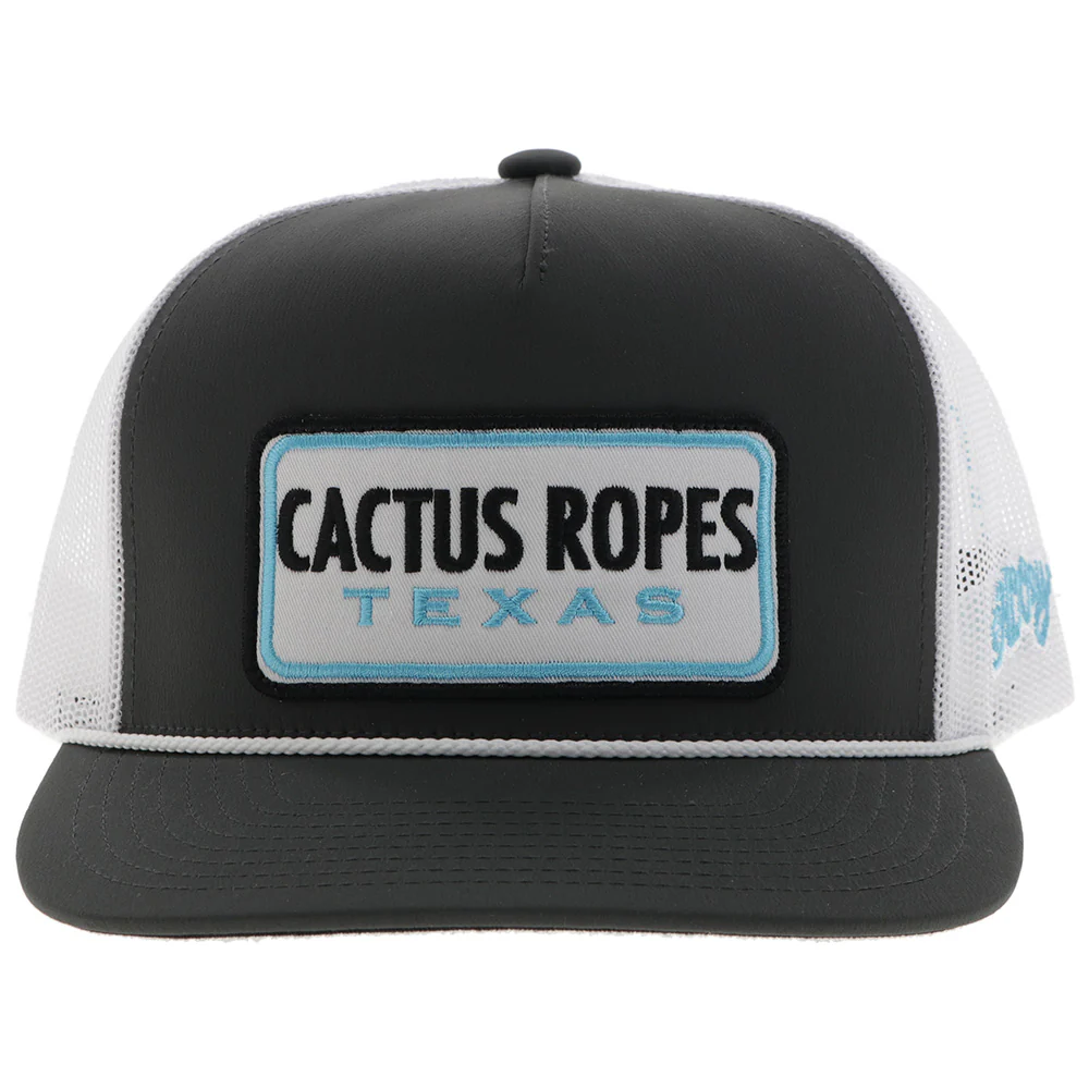 "CR108" Cactus Ropes Hat Grey/White w/White/Turquoise/Black Patch - Image 4