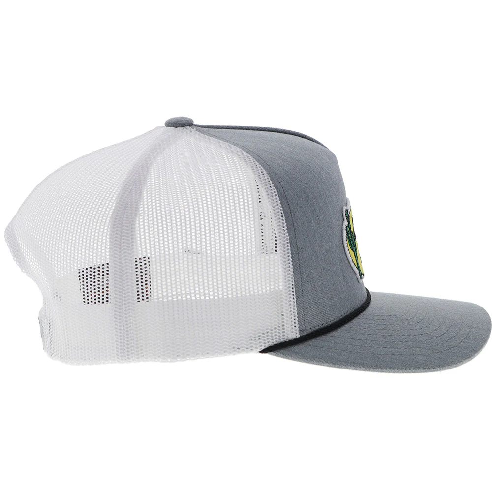 "CR111" Cactus Ropes Hat Grey/White w/Yellow & Black Oval Patch - Image 3