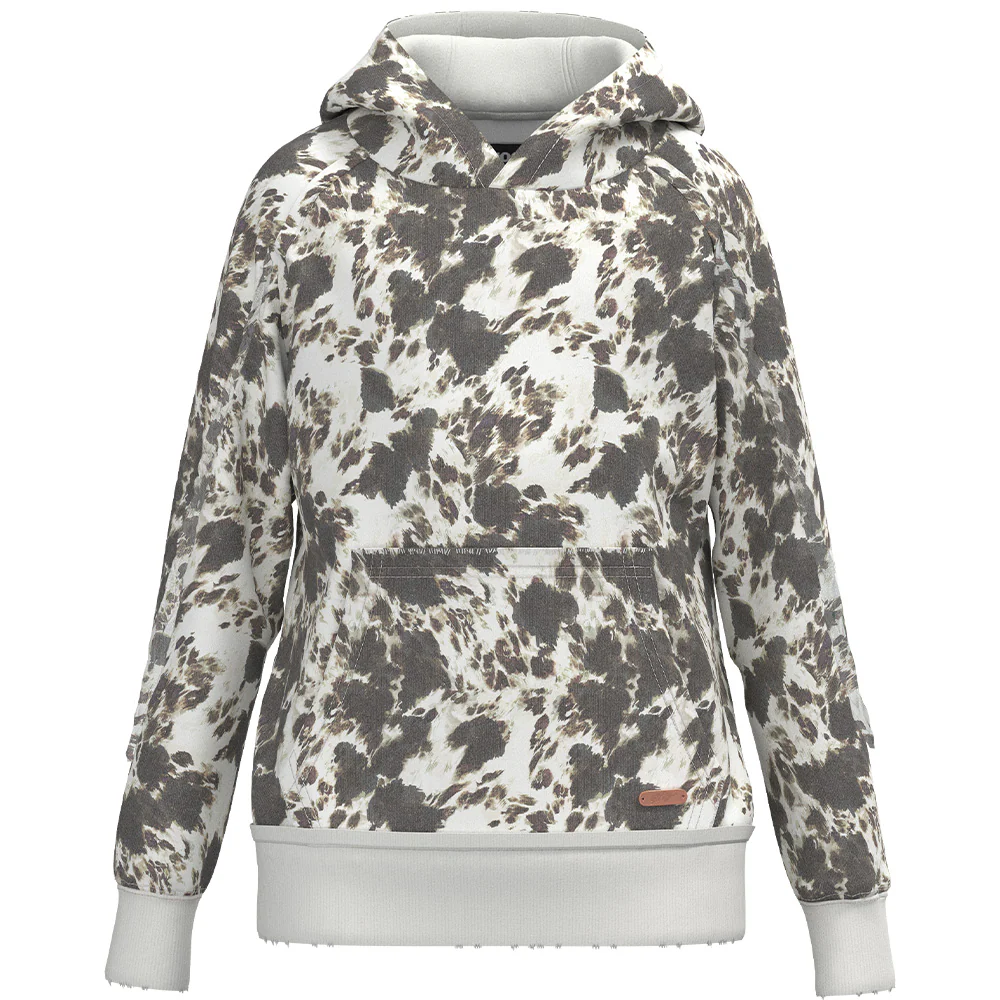 YOUTH "Fishtail" White/Brown Cow Print Hoody