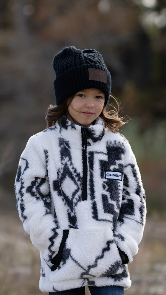 Youth "Girls Fleece Pullover" White/Black Aztec - Image 2