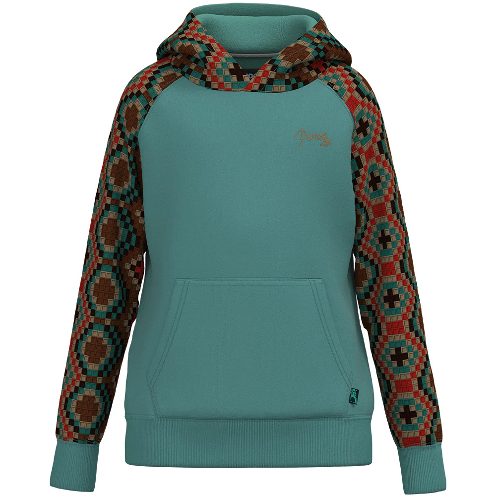 Youth Girls "Legendary Punchy Hoody" Turquoise w/Tan & Red Pattern