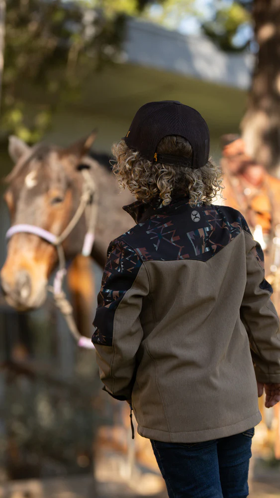 Youth "Hooey Softshell Jacket" Aztec/Tan - Image 3