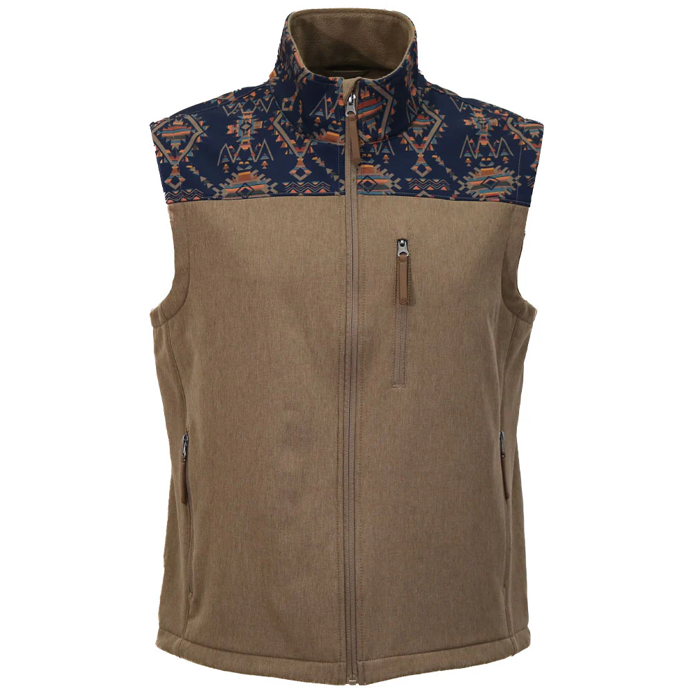 Youth "Jackson" Softshell Vest Brown w/Aztec Pattern
