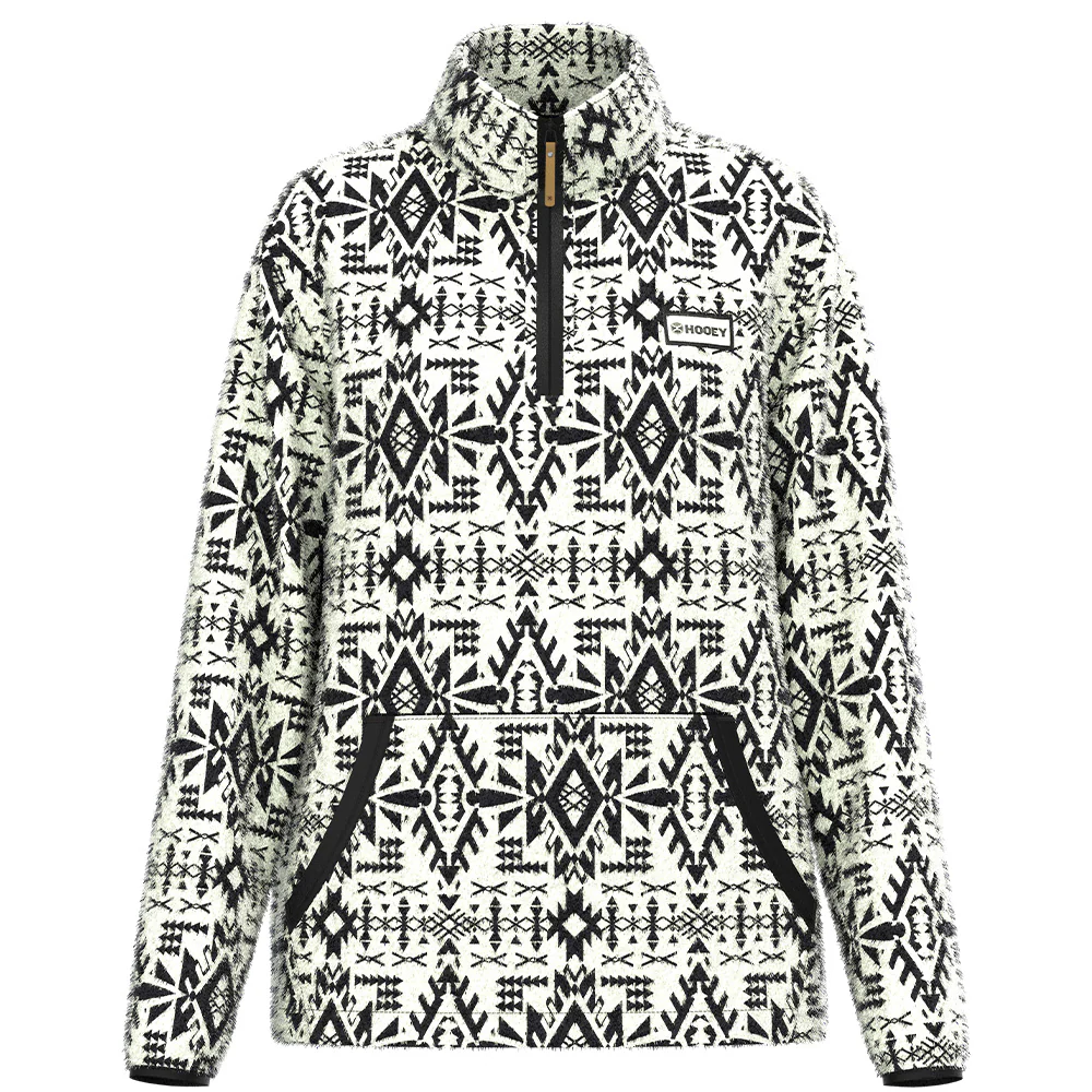 "Kodi" Fleece Pullover White & Black Aztec
