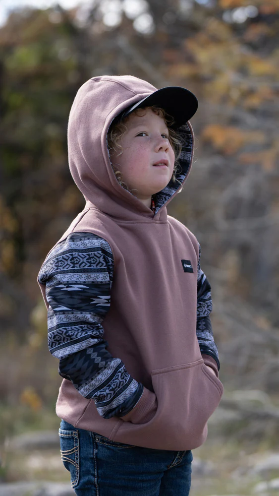 Youth "Legendary Hoody" Brown w/ Black & Grey Aztec - Image 3
