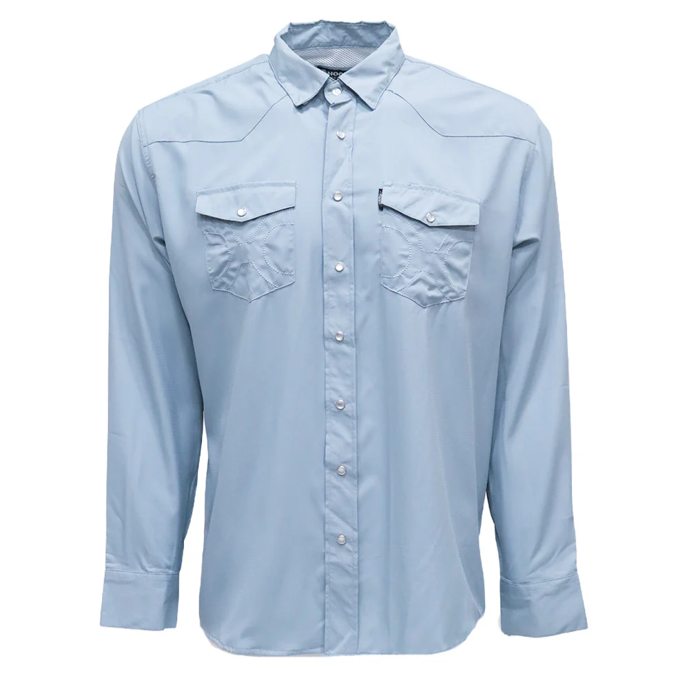 "Sol" Ashley Blue Long Sleeve Pearl Snap Shirt