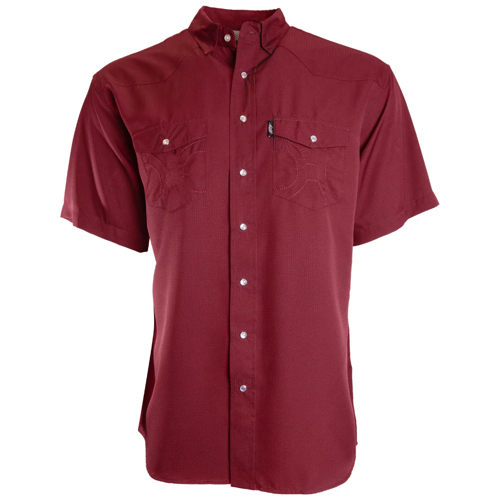 Youth "Sol" Maroon Short Sleeve Pearl Snap Shirt