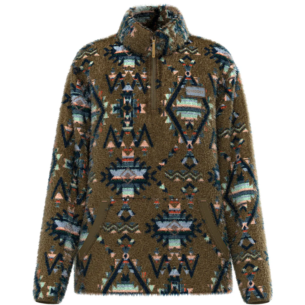 "Telluride" Fleece Pullover Brown w/Multi Color Aztec