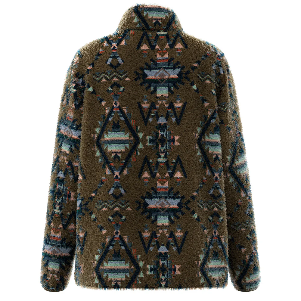 "Telluride" Fleece Pullover Brown w/Multi Color Aztec - Image 2