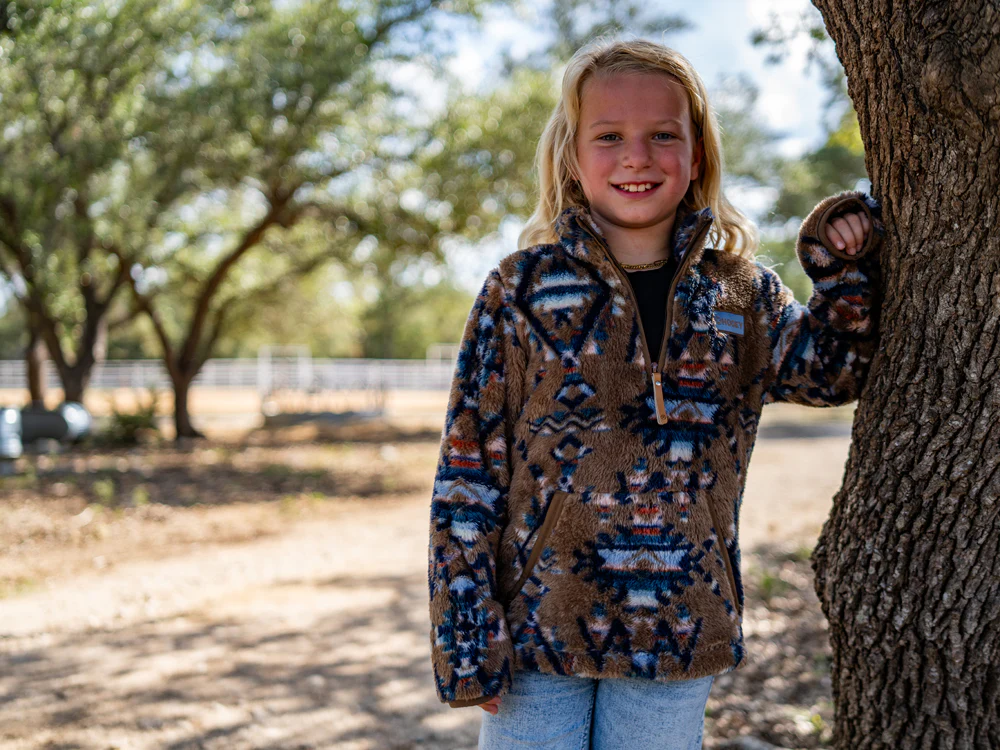 Youth "Telluride" Fleece Pullover Brown w/Multi Color Aztec - Image 3