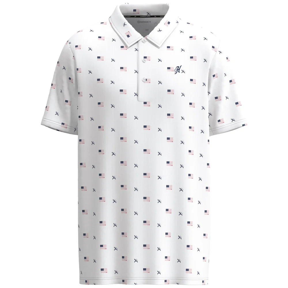 Youth "The Weekender" White w/Flag Pattern Polo