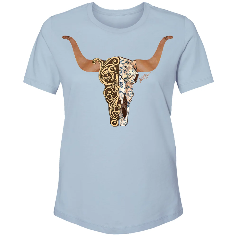 "Yuma" Denim w/Brown/Tan Floral Skull T-shirt