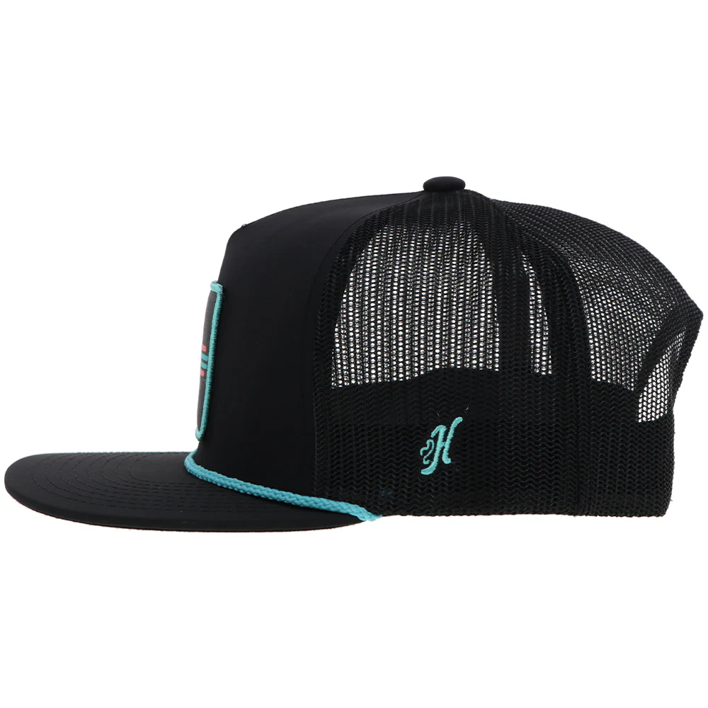 "Zia" Hat Black w/Turquoise/Pink Square Patch - Image 3