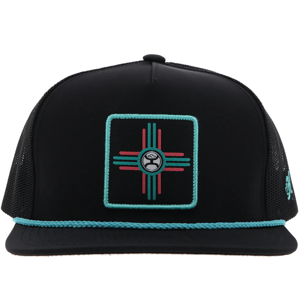 "Zia" Hat Black w/Turquoise/Pink Square Patch - Image 4